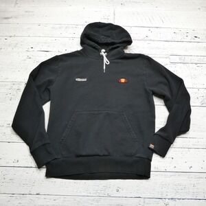 ELLESSE Hoodie Womens Large Black Fleece‎ Hooded Sweatshirt Retro